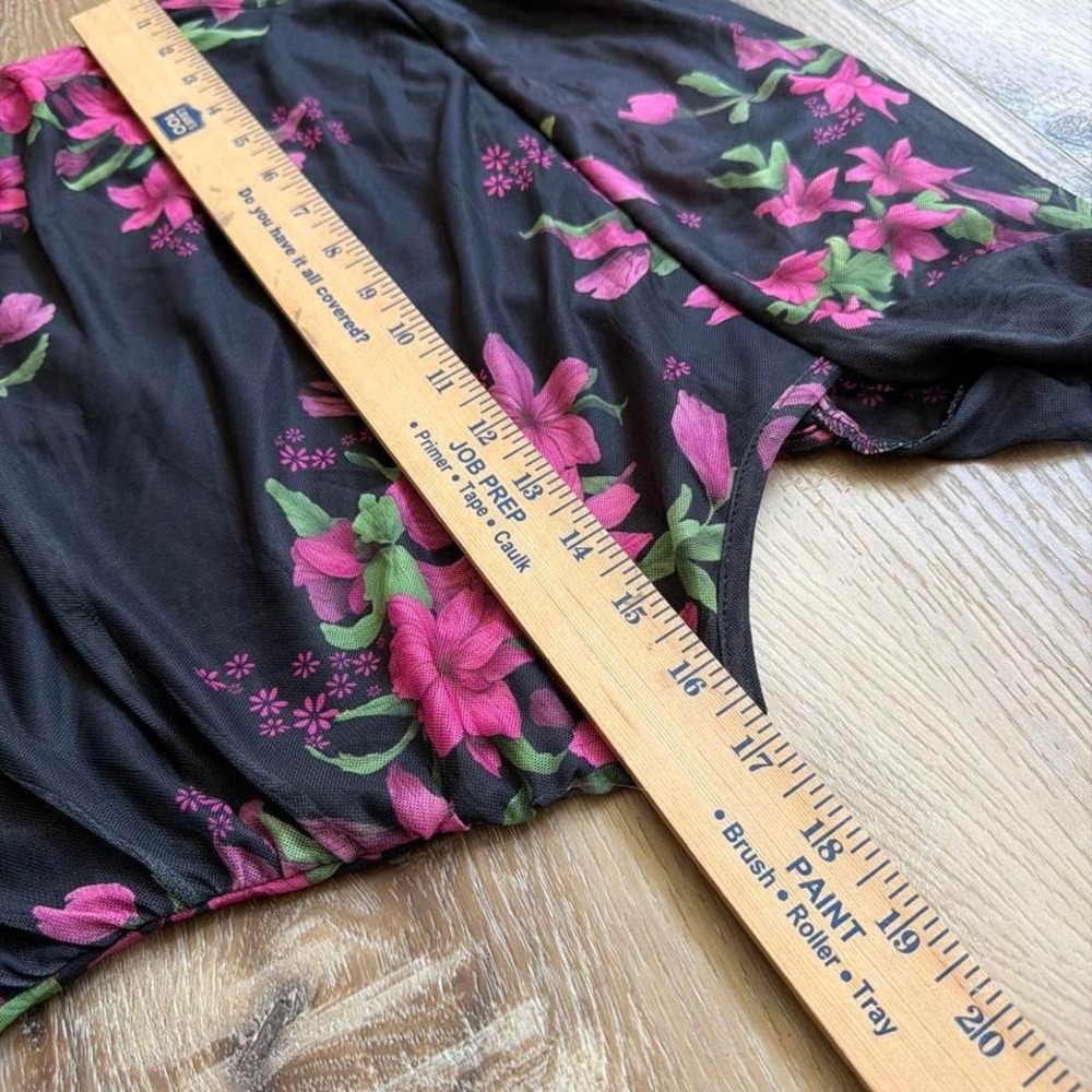 Dark Floral Fairytale Black Pink Maxi Dress Size L Romantic Draped Neck Event - Picture 7 of 8